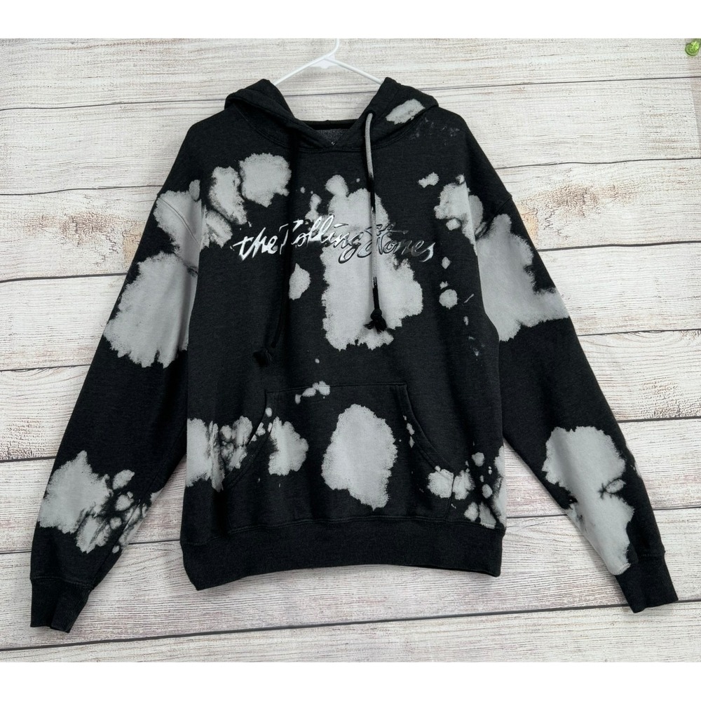 The Rolling Stones Hoodie Small Black Acid Wash Metallic Tongue Logo 31272590